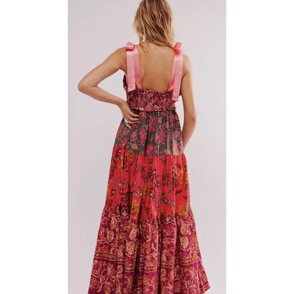 Free People Bluebell Maxi Dress L Floral Smocked Tiered Cotton Boho - Picture 3 of 10